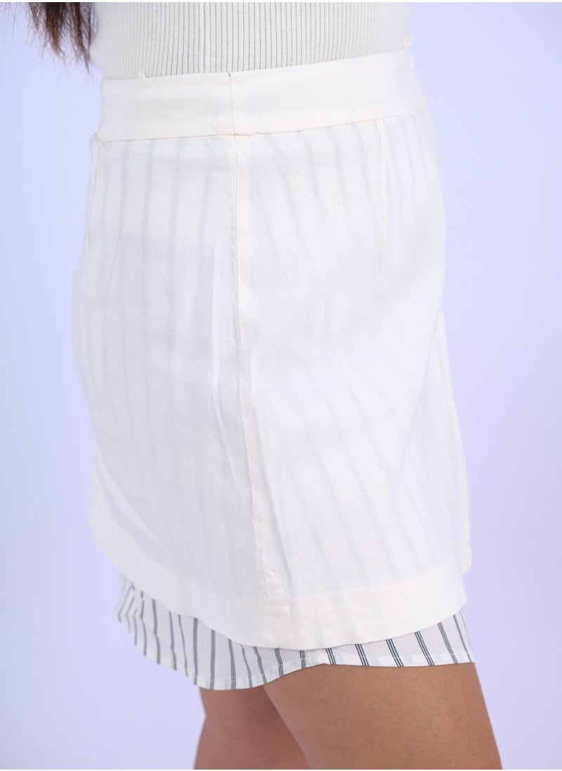 ONLY - Women’s Mixed Solid Striped Button Close Skirt in New Cream - Image 1