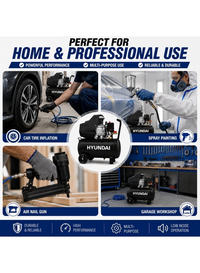 هيونداي ضاغط هواء هيونداي HP-5025A، سعة 50 لتر، بقدرة 2.5 حصان يعمل بالزيت، ضغط 120 PSI، سرعة 2800 دورة بالدقيقة، مناسب للورش والكراج - Image 4