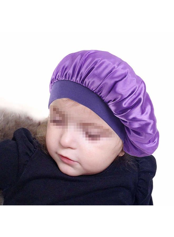 Teensery 2 Pcs Kids Satin Sleeping Caps Head Cover Bonnet with Elastic Band Hair Care Cap Night Hat for Baby Toddler Teens (Purple and Pink) - Image 4