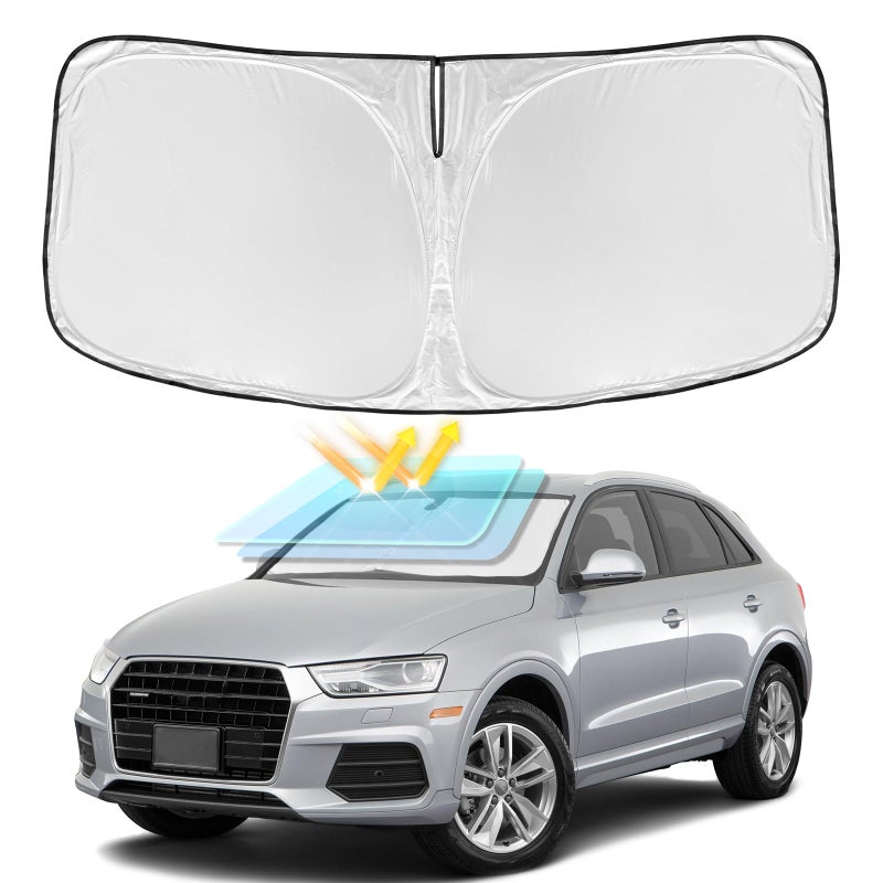 for Audi Q3 20132018 Windshield Sun Shade 4 Layers Car Sunshades for Front Windows Shade Cover Custom Fit Q3 Sun Visor 240T Retractable Shade Blocks UV Rays Car Accessories