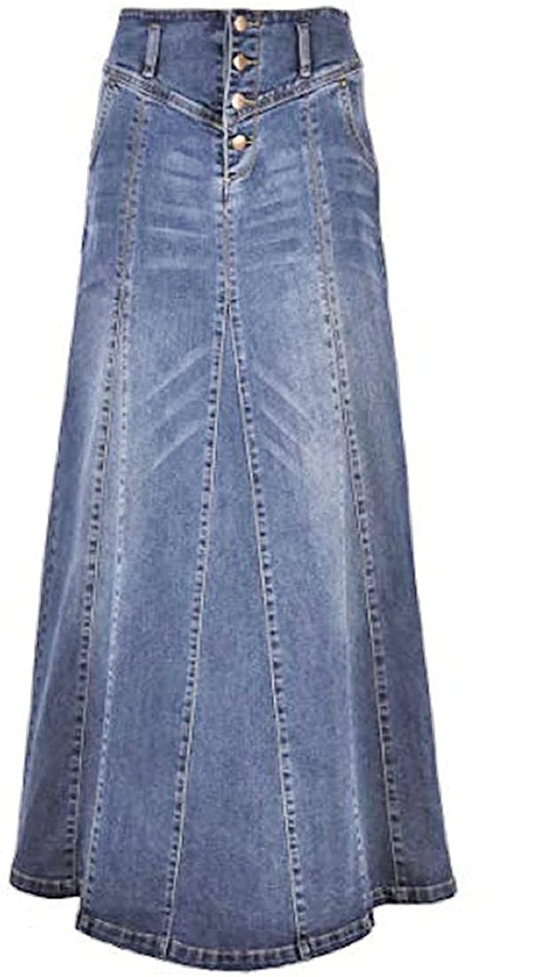 CHARTOU Womens Retro Exposure ButtonFly Packaged Hip ALine Maxi Long Denim Skirt Large Light Blue