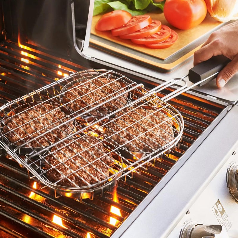 ديروفان طبق شواء وتحميص من ديروفان - مقلاة عريضة جدًا من الفولاذ المقاوم للصدأ لأربع قطع هامبرغر وكرات لحم، تتضمن أربع حلقات من الفولاذ المقاوم للصدأ ومقبض مطاطي - Image 2