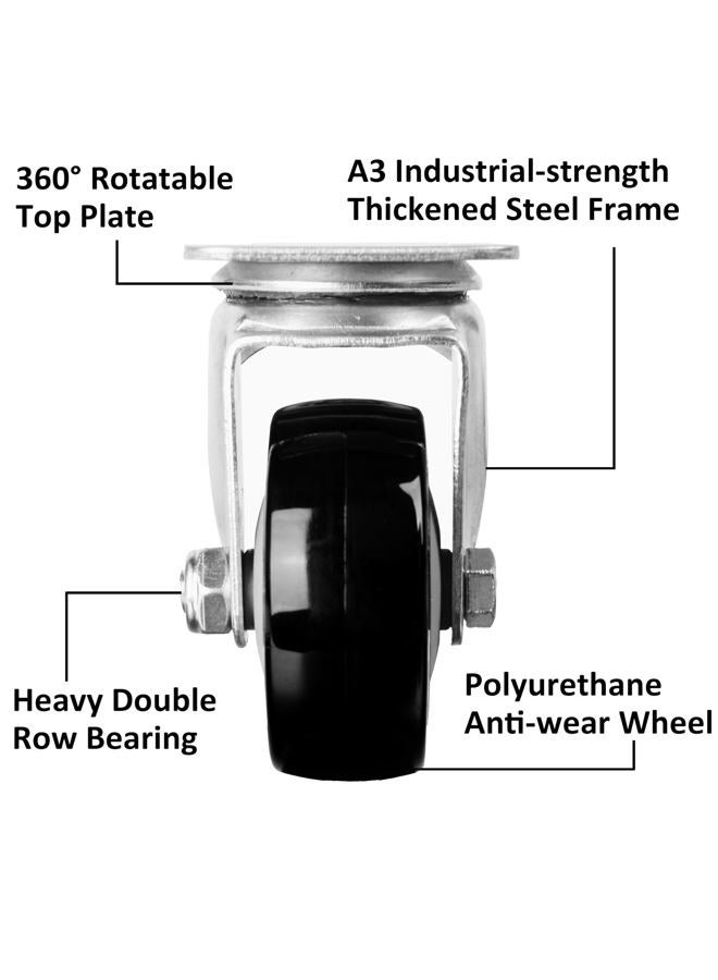 Finnhomy 3 Inch Swivel Casters Wheels Set of 4 Heavy Duty Plate Casters Premium Polyurethane PU Wheels for Furniture/Workbench Load Bearing 2,200 Lbs Anti-wear Smooth Casters Black (Free Screws) - Image 2