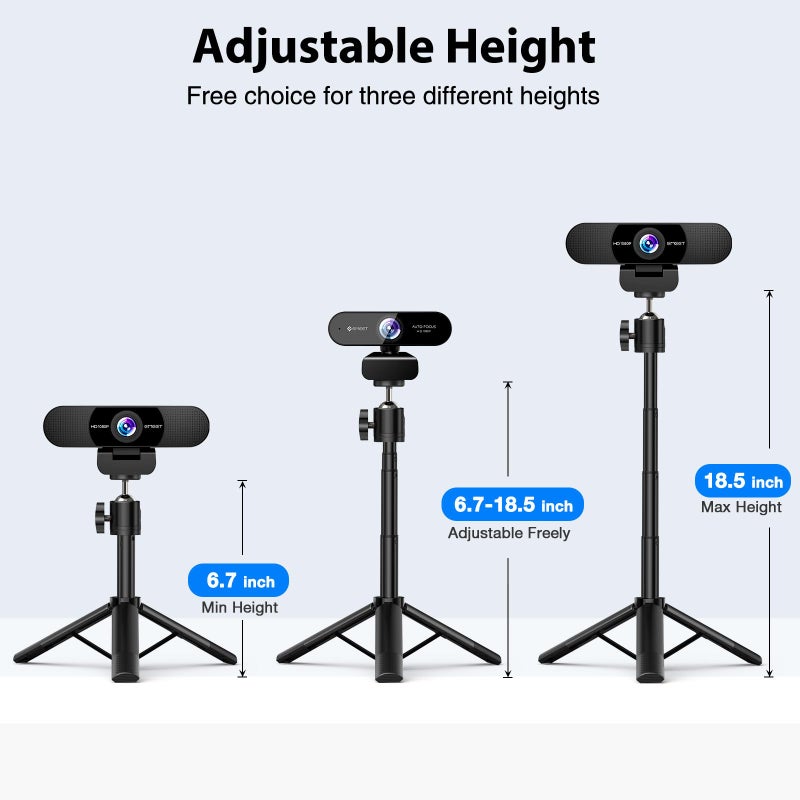 eMeet Webcam Tripod, EMEET Professional Webcam Mini Tripod, Adjustable Heights with 360Â° Swivel Head, Portable&Lightweight, Stable Use, Universal Compatible for Most Webcams/Phones/GoPros/Mirrorless Cameras - Image 2