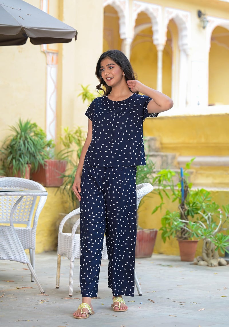 Yash Gallery Women's Rayon Printed Night Suit Pajama Set (1202Ykblue-1_Blue_3XL) - Image 2