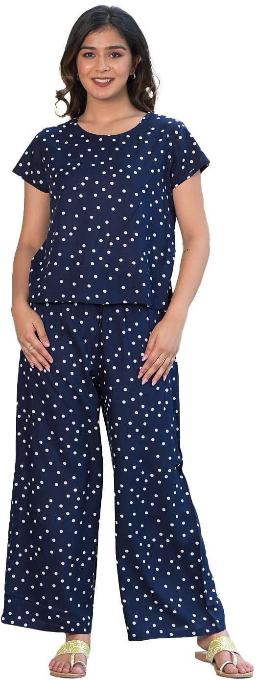 Yash Gallery Women's Rayon Printed Night Suit Pajama Set (1202Ykblue-1_Blue_3XL) - Image 1