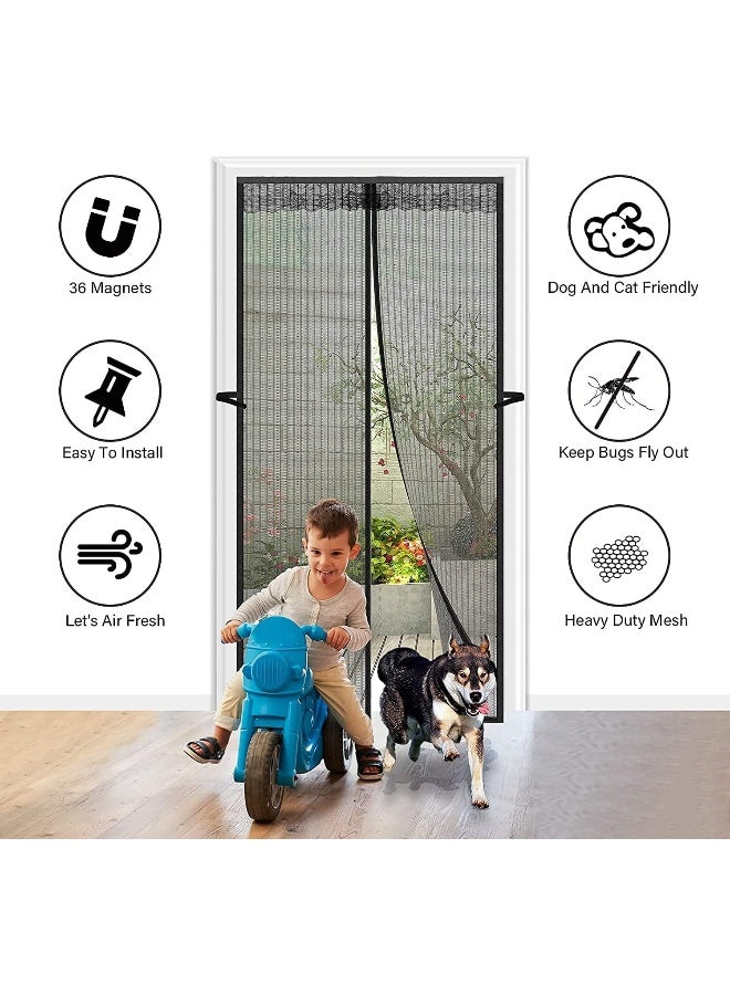 Magnetic Screen Door Fiberglass Easy Install Door Mesh Heavy Duty Mesh Curtain with Full Frame Hook & Loop, Hands Free, Door Net Magnet Mosquito Screen Door (39*83''-Black)  - Image 2