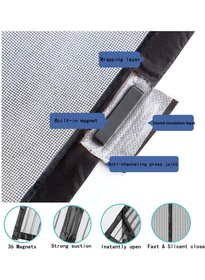 Magnetic Screen Door Fiberglass Easy Install Door Mesh Heavy Duty Mesh Curtain with Full Frame Hook & Loop, Hands Free, Door Net Magnet Mosquito Screen Door (39*83''-Black)  - Image 4