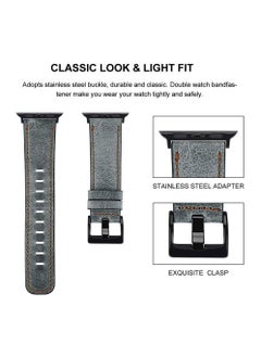 Y&D Genuine Leather Strap for Apple Watch Band 42-44 mm Retro Band Wrist Compatible Iwatch Series 7 5 4 3 Se 6 Wristband (Gray)  - Image 3