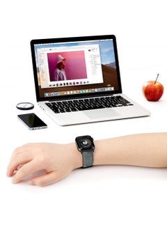 Y&D Genuine Leather Strap for Apple Watch Band 42-44 mm Retro Band Wrist Compatible Iwatch Series 7 5 4 3 Se 6 Wristband (Gray)  - Image 2