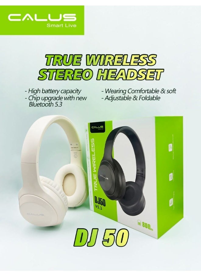 CALUS - Calus DJ50 Wireless Bluetooth Headphones Noise Cancelling Headsets Over Ear with Built-In Microphone for Clear Calls & Voice Control White - Image 1