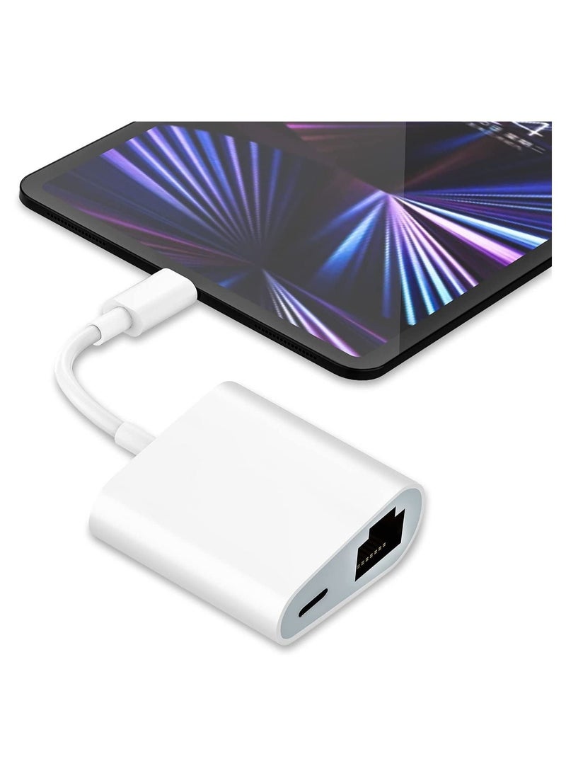 VKL - Lightning to Ethernet Adapter Apple MFi Certified 2 in 1 RJ45 LAN Network with Charge Port Compatible iPhone iPad iPod Plug and Play Supports 100Mbps - Image 1