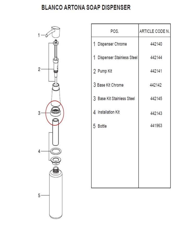 بلانكو طقم تركيب BLANCO 442145 لموزع صابون Artona - فولاذ PVD - Image 2