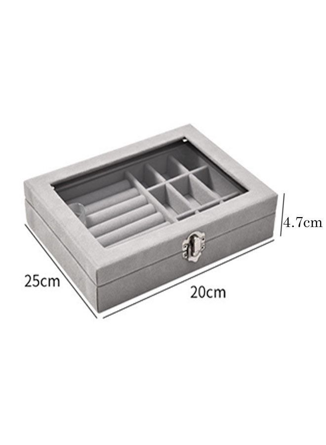 Ant Velvet Jewelry Display Stand Storage Box with Mirror, Clear Lid Jewelry Ring Holder Box for Women & Girls, Leather Jewellery Display Holder for Ring Necklace Earring Bracelets （Grey）  - Image 2