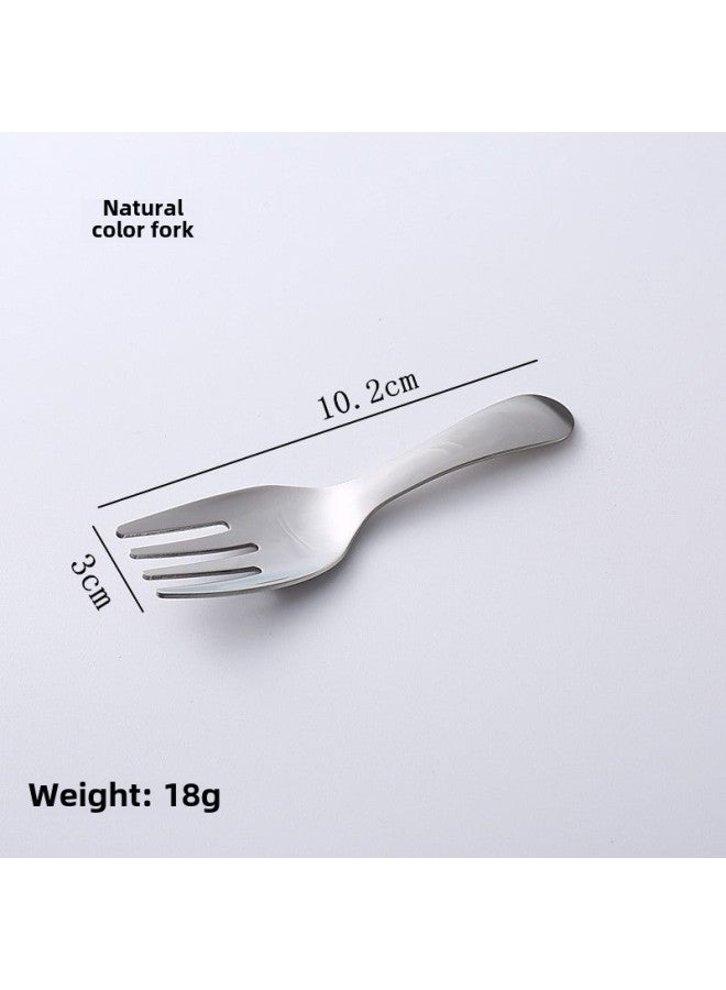 304 Stainless Steel Short Handle Spoon Fork Mini Children's Tableware Ice Cream Dessert Spoon Tea Spoon Outdoor Travel Convenient-Specifications:304 Natural Color Ice Cream Fork - Image 1