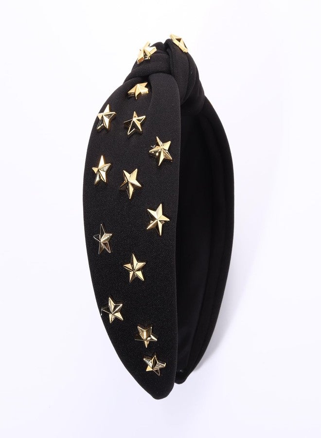ARATLENCH Star Knotted Headband Gold Stars Studded Wide Top Knot Headband Christmas New Year Holiday Hairband Headpiece Fashion Black Spring Summer Head Band Hair Accessories - Image 5