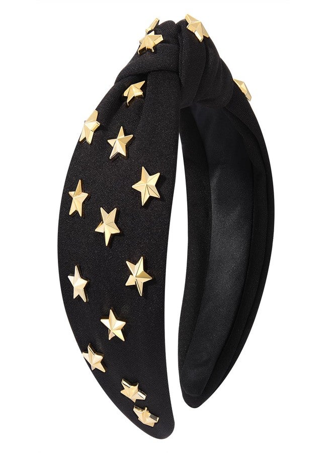 ARATLENCH Star Knotted Headband Gold Stars Studded Wide Top Knot Headband Christmas New Year Holiday Hairband Headpiece Fashion Black Spring Summer Head Band Hair Accessories - Image 1