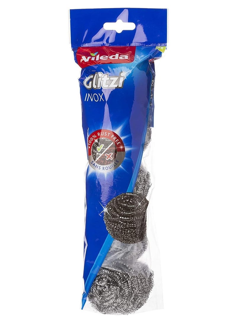 Vileda Stainless Steel Scrubbers Inox 4+1 Pcs, Heavy Duty Cleaning With No Rust And Long Lasting - Image 1