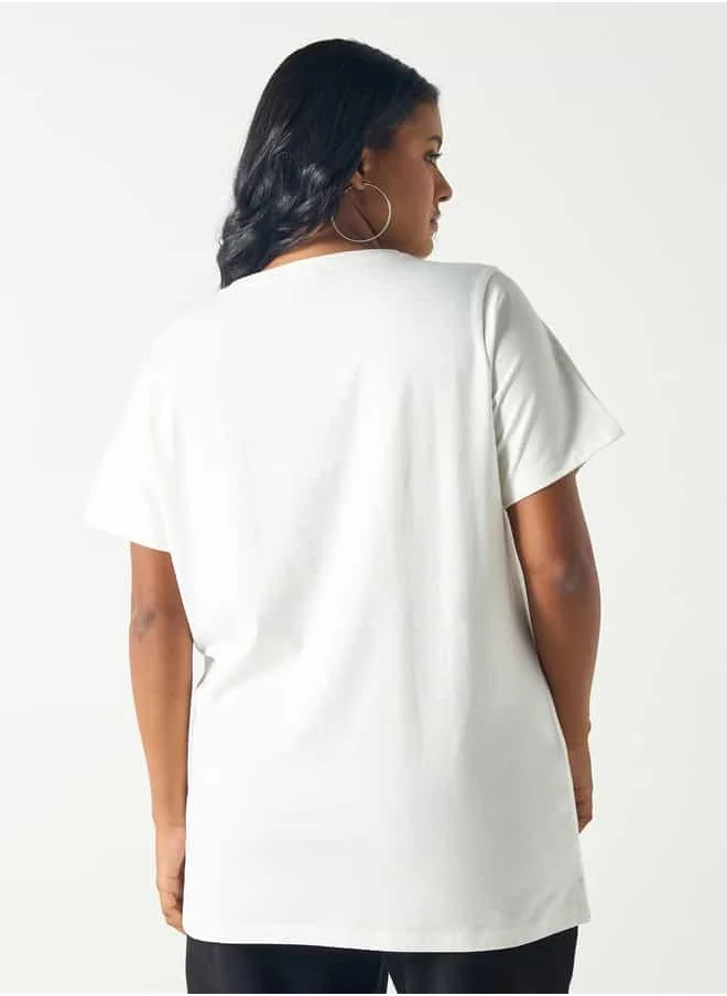 Ulla Popken Plus Size Ulla Popken Graphic Print Crew Neck T-shirt with Short Sleeves