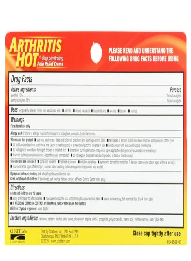 CHATTEM Arthritis Hot Pain Relief Creme 3 oz (Pack of 2) - Image 5
