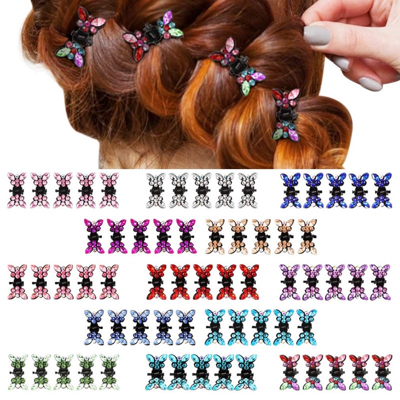 ANBALA Hair Clip 65pcs Small Mini Butterfly Hair Clips with Rhinestone Interlocking Teeth Hair Clips for Women Girls Lightweight Durable Metal Hair Clips Cute Hair Accessories 13 Color Black