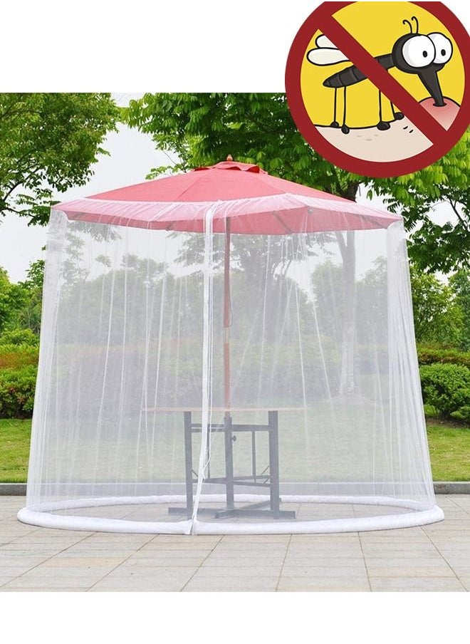 Generic - Patio Umbrella Mosquito Netting - Polyester Mesh Screen with Zipper Opening and Water Tube at Base to Hold in Place - Helps Protect from Mosquitoes - Fits 9FT Umbrellas and Patio Tables - White - Image 1