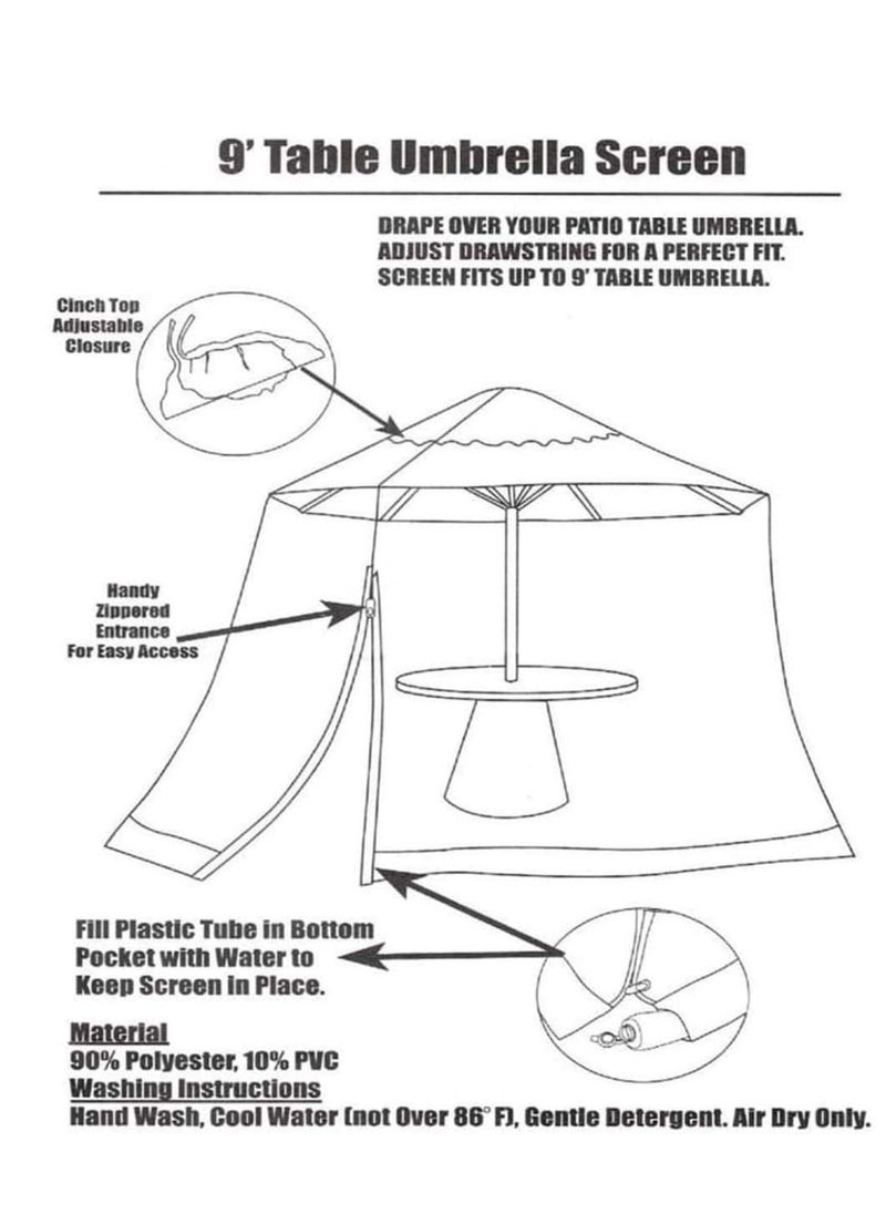 Generic - Patio Umbrella Mosquito Netting - Polyester Mesh Screen with Zipper Opening and Water Tube at Base to Hold in Place - Helps Protect from Mosquitoes - Fits 9FT Umbrellas and Patio Tables - White - Image 1