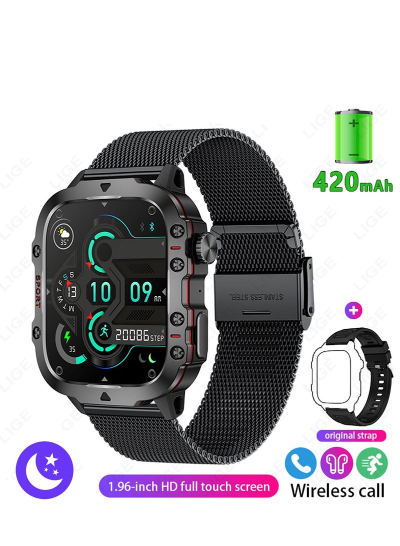LIGE LIGE 1.96 HD Screen 420 mAh Sports Smart Watch Men Waterproof Bluetooth Calling Health Monitoring 100+ Sports Mode Men Smart Watches Black  - Image 1