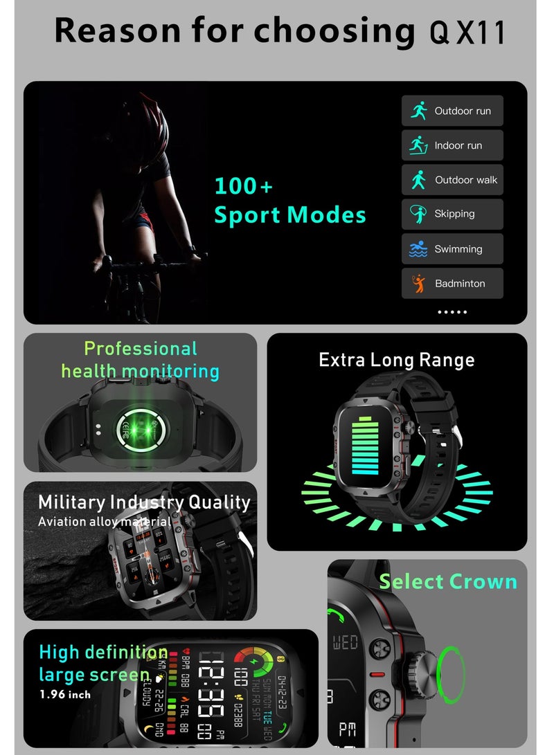 LIGE 1.96 HD Screen 420 mAh Sports Smart Watch Men Waterproof Bluetooth Calling Health Monitoring 100+ Sports Mode Men Smart Watches Black - Image 3