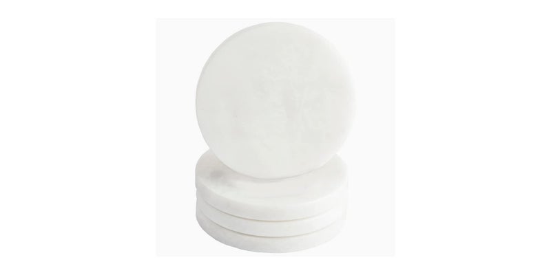 British Fossils Round White Marble Coasters  Set of 4