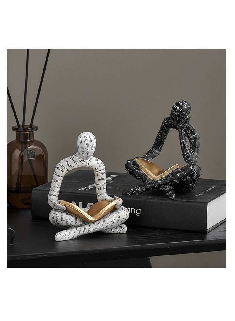 Y&D Heavy Duty Book Ends for Shelves, Thinker Decorative Bookends for Heavy Books, Unique Book Stoppers to Hold Book, Bookshelf Accessories, Modern Home Office Decor Aesthetic Black & White - Image 1