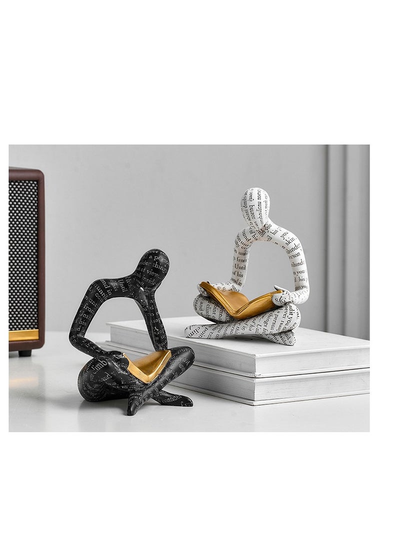 Y&D Heavy Duty Book Ends for Shelves, Thinker Decorative Bookends for Heavy Books, Unique Book Stoppers to Hold Book, Bookshelf Accessories, Modern Home Office Decor Aesthetic Black & White - Image 2