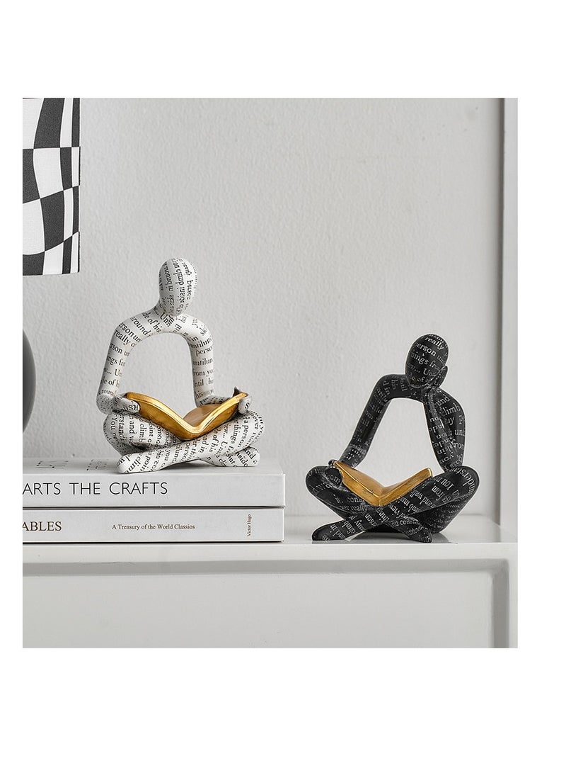 Y&D Heavy Duty Book Ends for Shelves, Thinker Decorative Bookends for Heavy Books, Unique Book Stoppers to Hold Book, Bookshelf Accessories, Modern Home Office Decor Aesthetic Black & White - Image 4