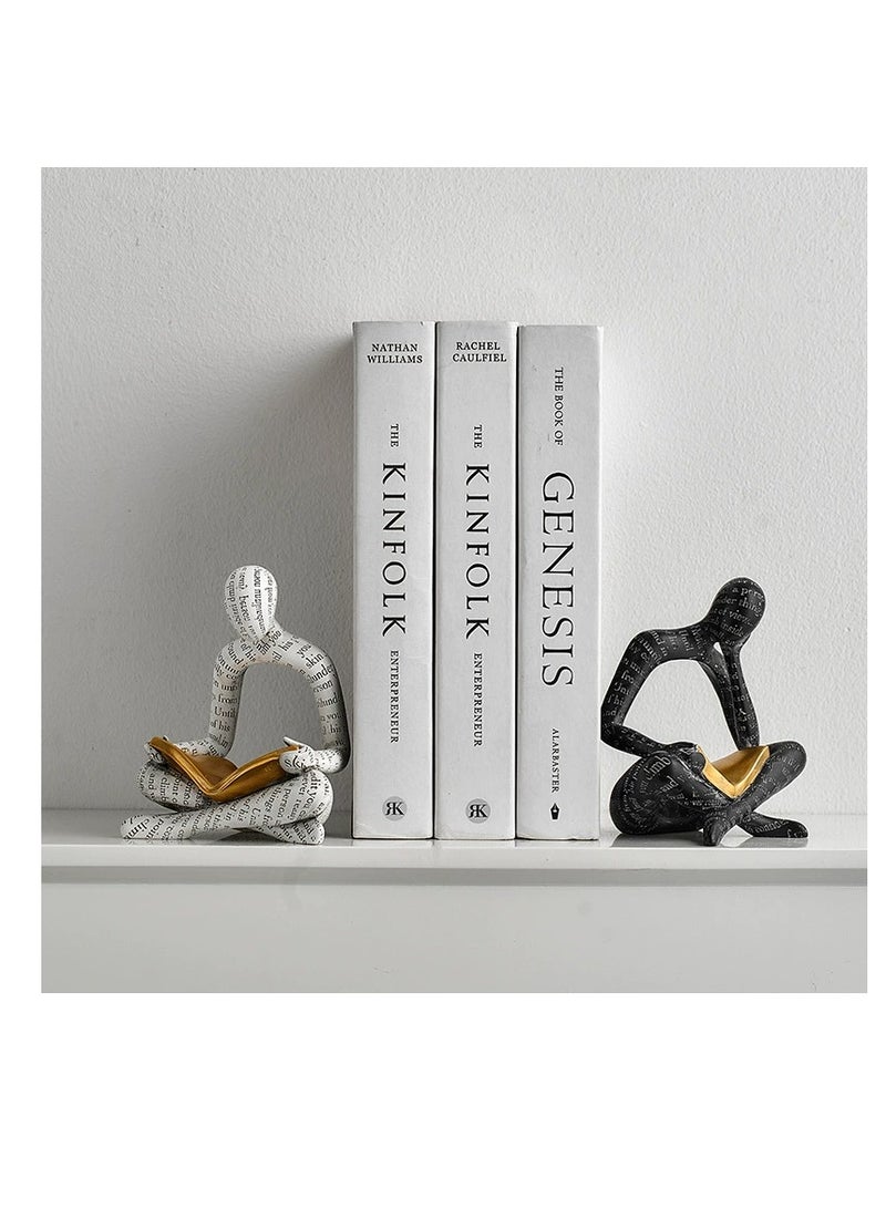 Y&D Heavy Duty Book Ends for Shelves, Thinker Decorative Bookends for Heavy Books, Unique Book Stoppers to Hold Book, Bookshelf Accessories, Modern Home Office Decor Aesthetic Black & White - Image 5