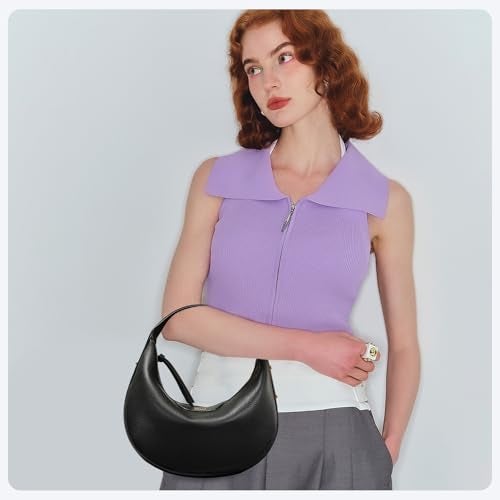 Keyli Crescent Shoulder Bag for Women Crossbody Purse Waterproof Leather Handbags Clutch Designer Tote Bags with Adjustable Strap Black - Image 5