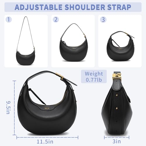 Keyli Crescent Shoulder Bag for Women Crossbody Purse Waterproof Leather Handbags Clutch Designer Tote Bags with Adjustable Strap Black - Image 2