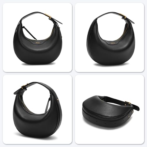 Keyli Crescent Shoulder Bag for Women Crossbody Purse Waterproof Leather Handbags Clutch Designer Tote Bags with Adjustable Strap Black - Image 3