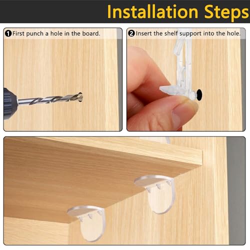 LonlyEagle 20pcs Plastic Locking Shelf Support Pegs,5mm Shelf Pins,Self-Locking Bracket Clips,Clear Shelf Pegs for for Kitchen Cabinet Furniture Book Shelves, 5mm Peg x 3/4" Thick Shelves - Image 4
