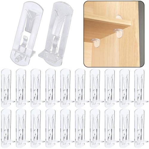 LonlyEagle 20pcs Plastic Locking Shelf Support Pegs,5mm Shelf Pins,Self-Locking Bracket Clips,Clear Shelf Pegs for for Kitchen Cabinet Furniture Book Shelves, 5mm Peg x 3/4" Thick Shelves - Image 1