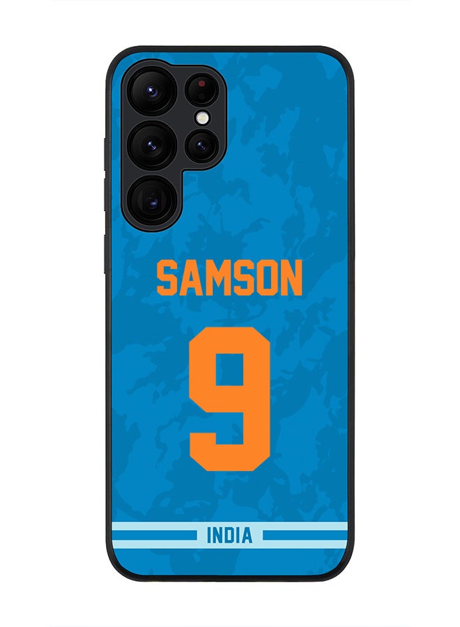 Stylizedd Rugged Black Edge Case for Samsung Galaxy S22 Ultra 5G, Slim fit Soft Case Flexible thin Cover - Player Name - Sanju Samson, Jersey Number- 9 - Image 1