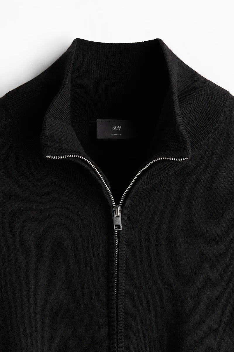 اتش اند ام كارديغان منسوج من صوف ميرينو بسحاب طويل وقصة سلِم