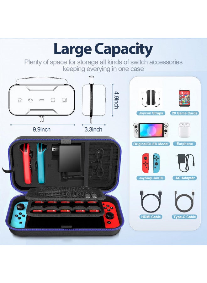 Oivo Switch OLED Carrying Case Compatible with Nintendo Switch & Switch OLED, Portable Switch Travel Carry Case Fit for Joy-Con and Adapter, Hard Shell Protective Switch Pouch Case with 20 Games, Blue - Image 3