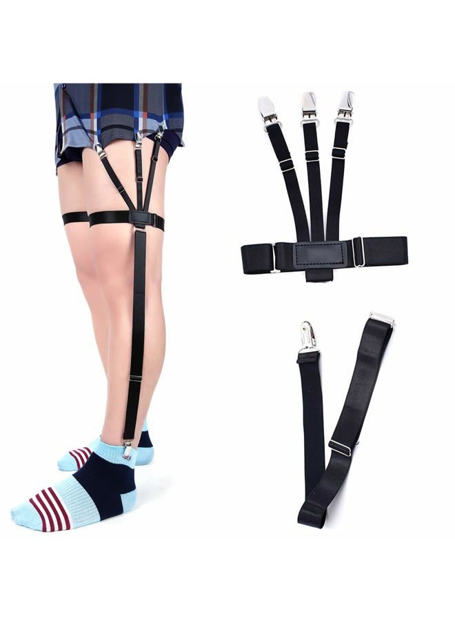 Kedofe Mens shirt stays upgrade adjustable elastic garter military shirts holder with non-slip locking clamps, clip socks style, l - Image 1
