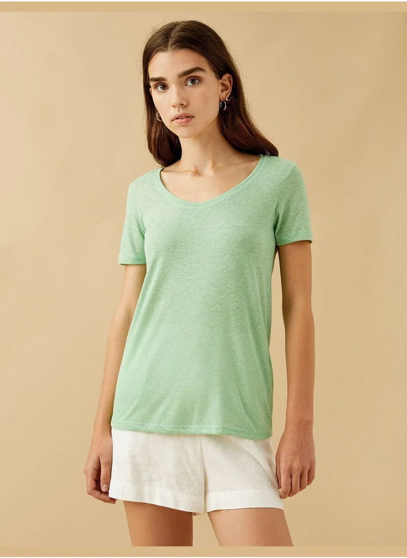 كوتون Scoop Neck T-Shirt