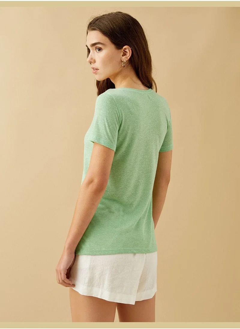 كوتون Scoop Neck T-Shirt