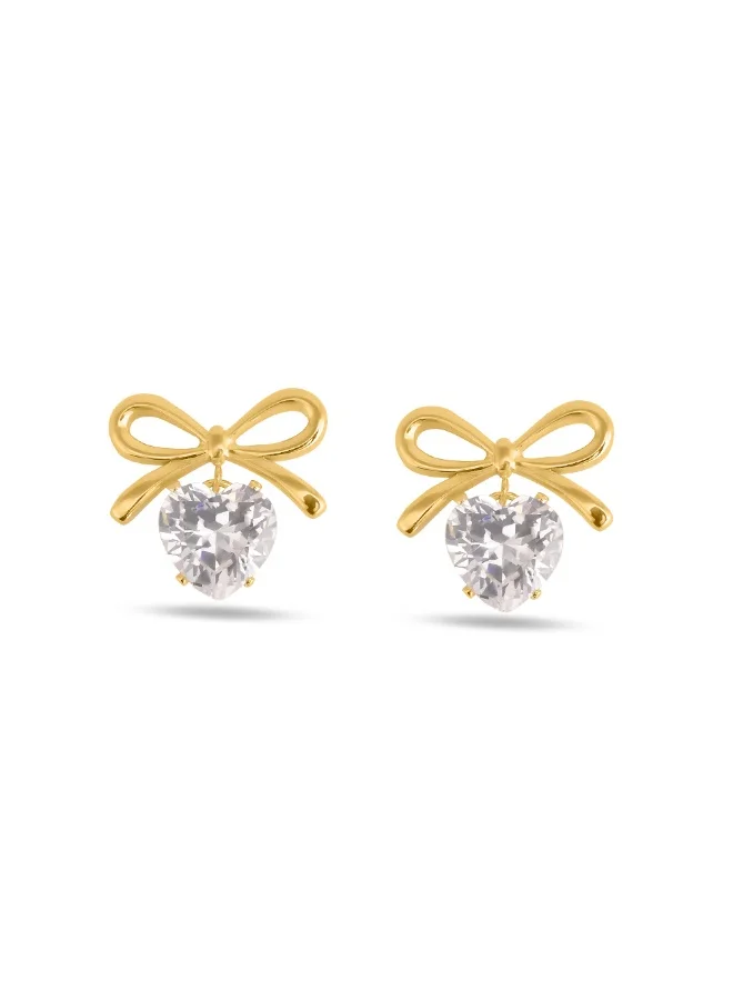 بالموناس PALMONAS CZ Zircon Bow Stud Earrings for Women | 18K Gold Plated, Waterproof & Anti-Tarnish