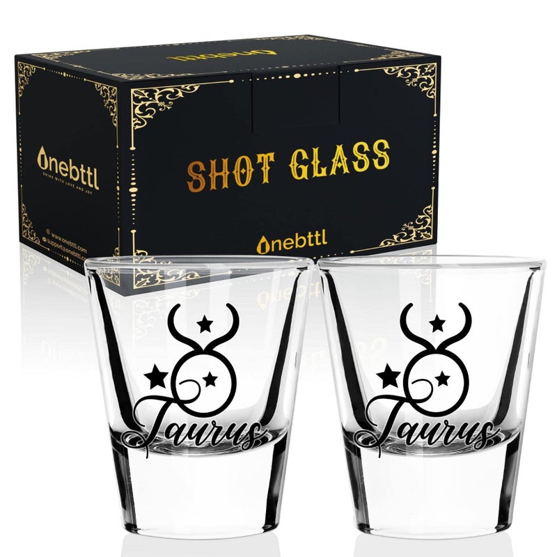 Onebttl Zodiac Sign Shot Glass Set of 2 Unique Birthday Gifts for Women Men Friend Coworker Wife Husband 15oz45ml Taurus