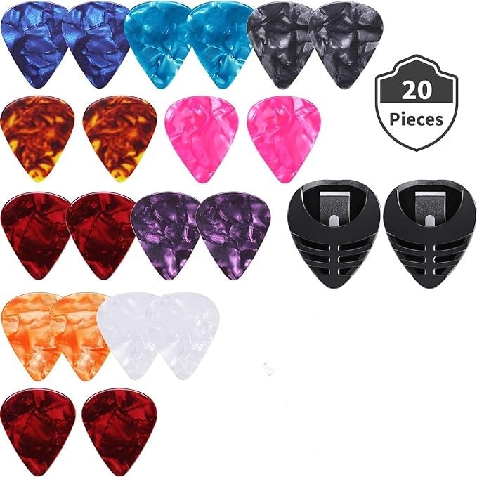 Mustang Stylish Colorful Celluloid Guitar Plectrums for Acoustic Guitar Electric Guitar PACK 20 PICKS AND 2 PICK HOLDER - Image 2