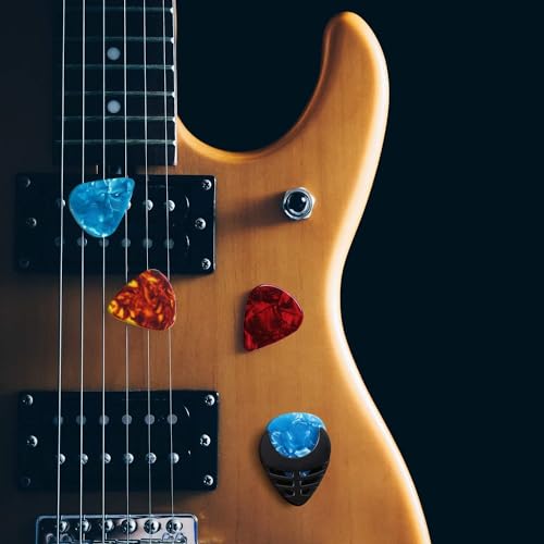 Mustang Stylish Colorful Celluloid Guitar Plectrums for Acoustic Guitar Electric Guitar PACK 20 PICKS AND 2 PICK HOLDER - Image 1