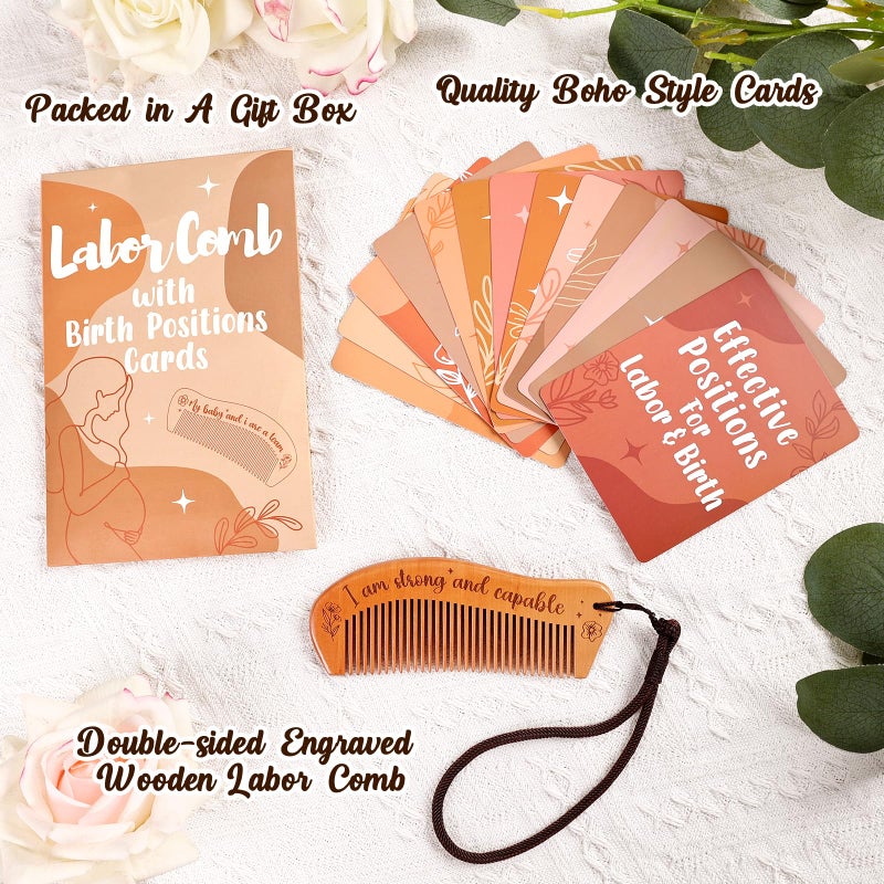 Levfla New Mom Gifts Birth Positions Cards and Labor Comb Set Postpartum Essentials Pregnancy Must-Have Hospital Bag for Women's Labor and Delivery Gifts for First Time Mommy Stress Relief Contraction - Image 2